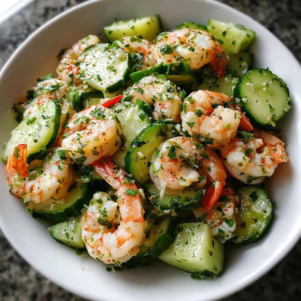 Fresh Cucumber Shrimp Salad with Lemon Herb Dressing and Garden Vegetables - main view